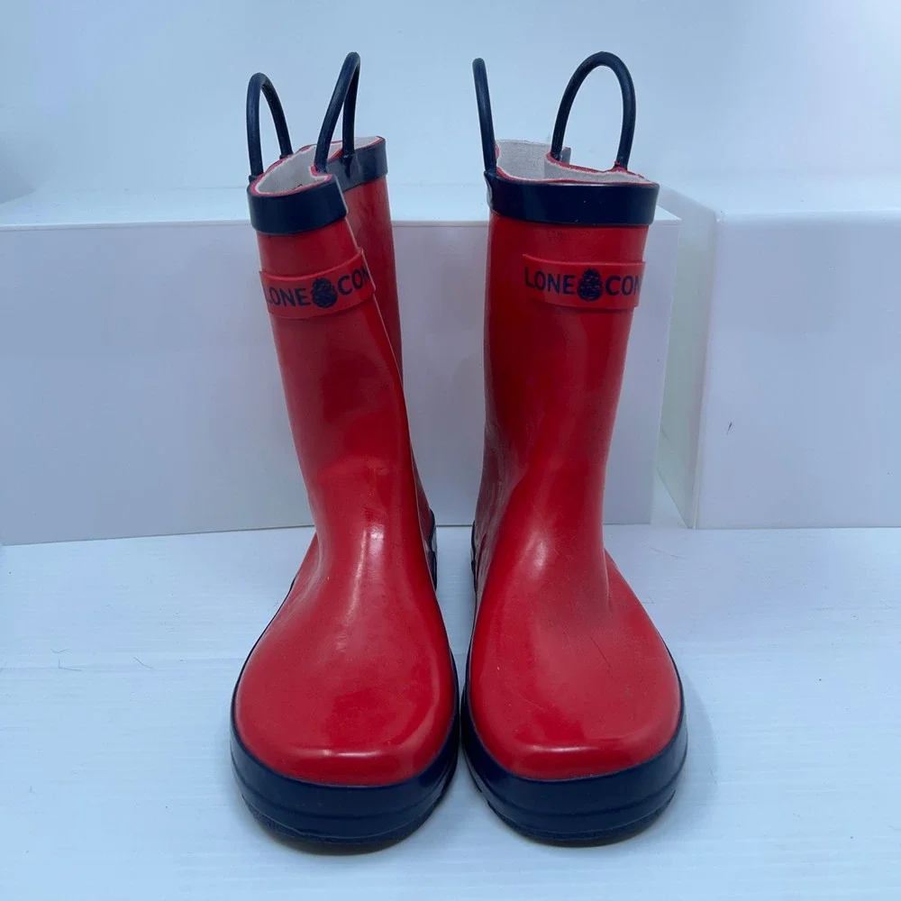 Lone Cone Kids Size 3 Red Navy Blue Waterproof Rubber Rain Boots New